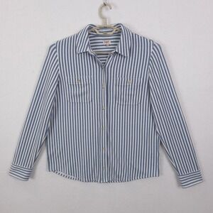 Faherty Striped Button Down Shirt Womens Blue White Sustainable Stretch Long, M